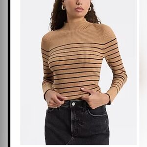 Express Fitted Striped Ribbed Mock Neck Sweater Size S